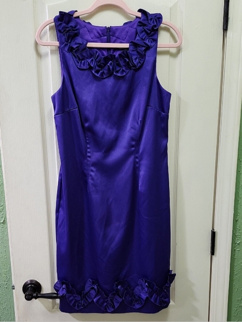 Vintage Roulette Purple Sheath Dress with Ruffle Trim
